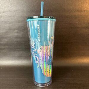 Starbucks 2021 Holiday Siren Color Changing‎ Cold Cup 24 oz tumbler blue